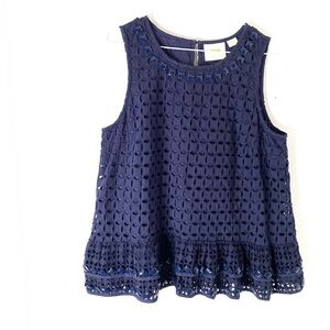 🧚‍♀️ Anthropologie Maeve Beaded Navy Cut Out Sleeveless Blouse